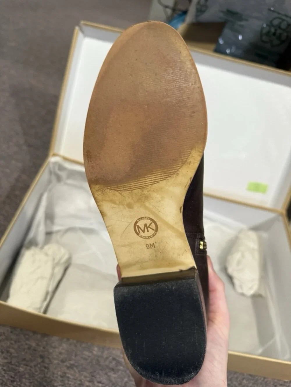 Michael Kors Charm Riding Boots Leather Dark Coffee Brown Size 9M w/ Box